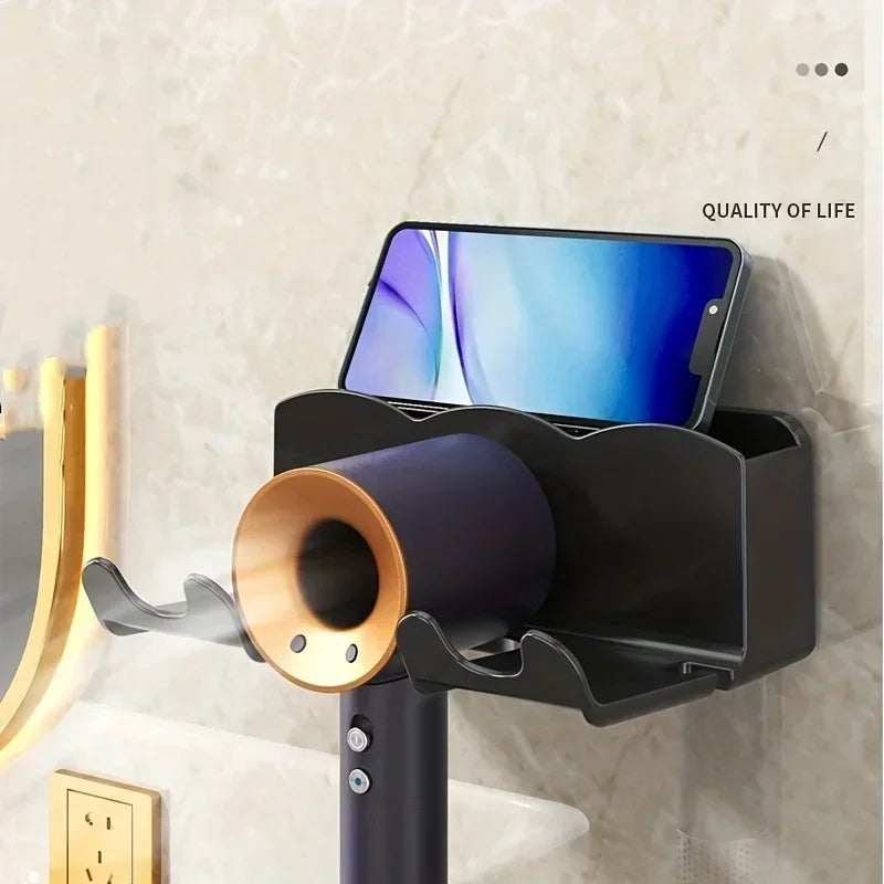 1pc Hair Dryer Storage Rack, Non Perforated Bathroom Wall Mounted Bracket, Bathroom Air Duct Storage