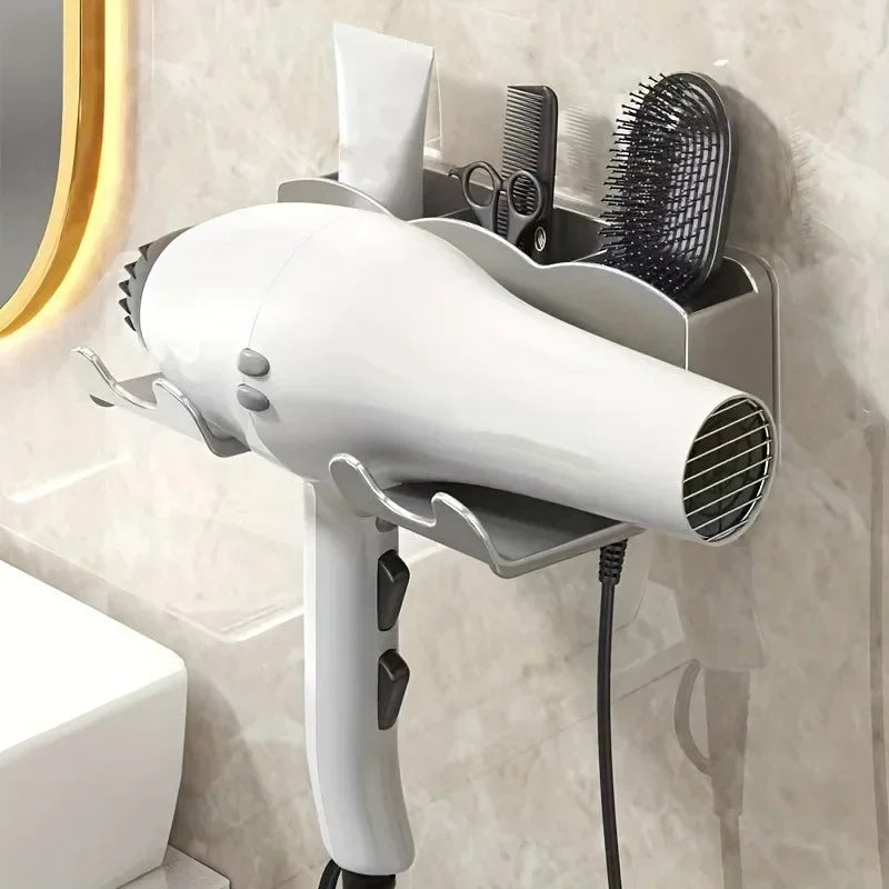1pc Hair Dryer Storage Rack, Non Perforated Bathroom Wall Mounted Bracket, Bathroom Air Duct Storage