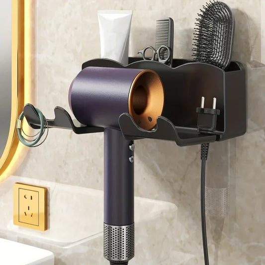1pc Hair Dryer Storage Rack, Non Perforated Bathroom Wall Mounted Bracket, Bathroom Air Duct Storage