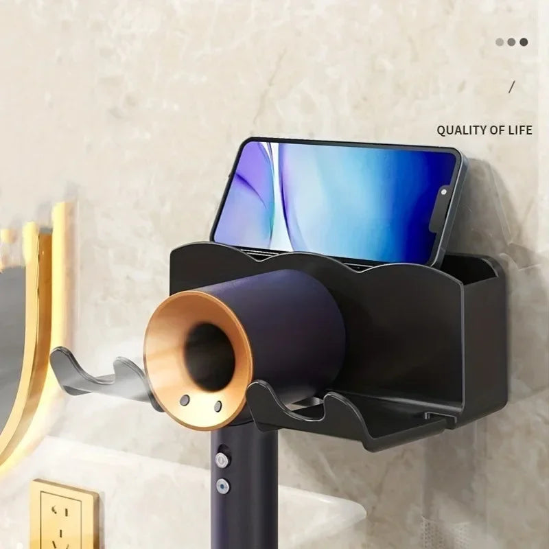 1pc Hair Dryer Storage Rack, Non Perforated Bathroom Wall Mounted Bracket, Bathroom Air Duct Storage